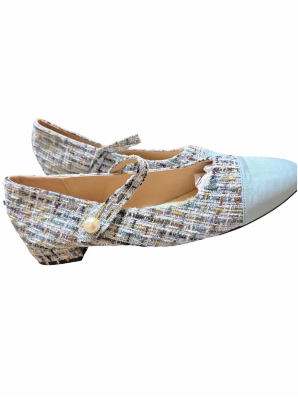 Women's C. Paravano Tweed Mary Jane Flats in Blue and Multicolor